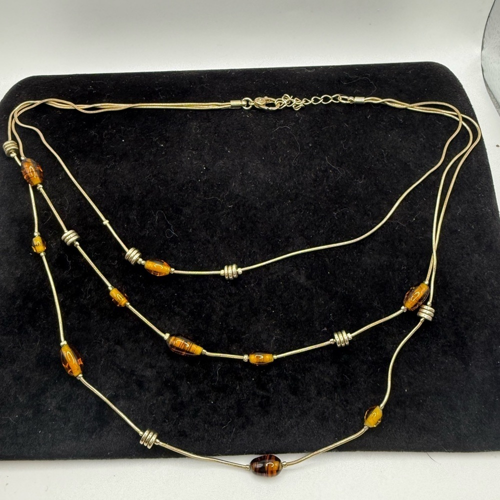 Monet Gold Tone Root Beer Glass MultiStrand Necklace